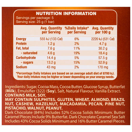 Nutrients 1, Caramel Sea Salt Chocolates 5 Pack 125g