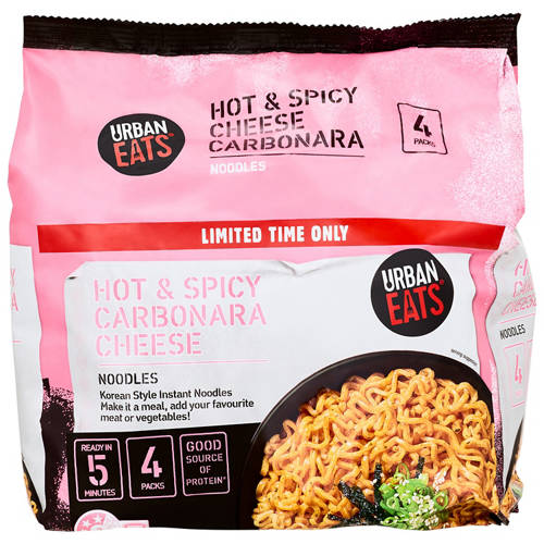 Front shot 2, Hot & Spicy Carbonara Cheese Noodles 4 Pack 520g