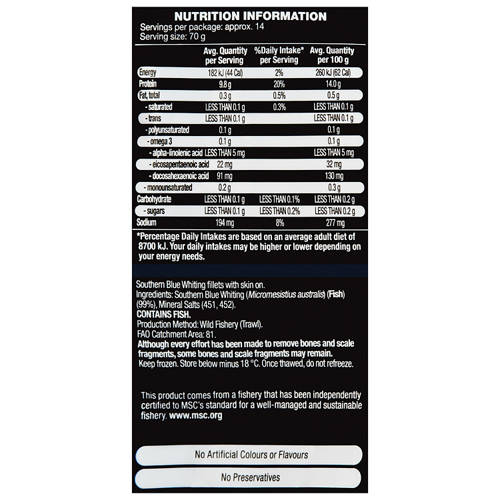 Nutrients 1, Southern Blue Whiting Skin On Fillets 1kg