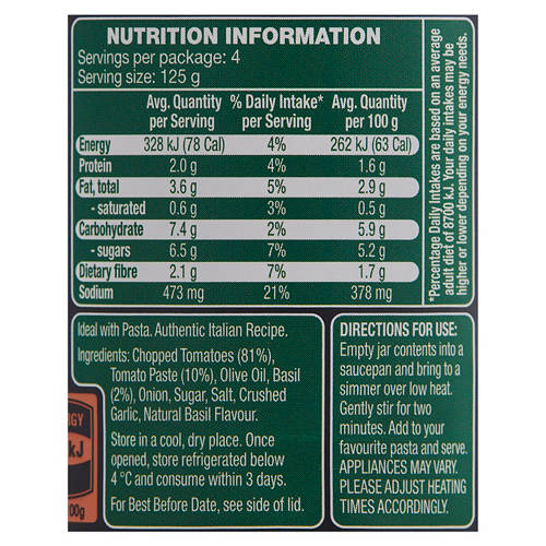 Nutrients 1, Premium Basilico Pasta Sauce 500g