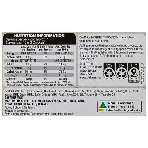 Nutrients 1, Gluten Free Specialty Crackers Raisin and Pumpkin 100g