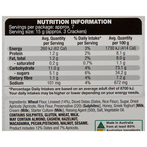Nutrients 1, Date & Apricot Crackers 100g