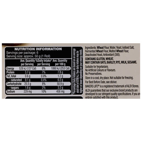 Nutrients 1, Par Baked White Rolls 6 Pack 300g
