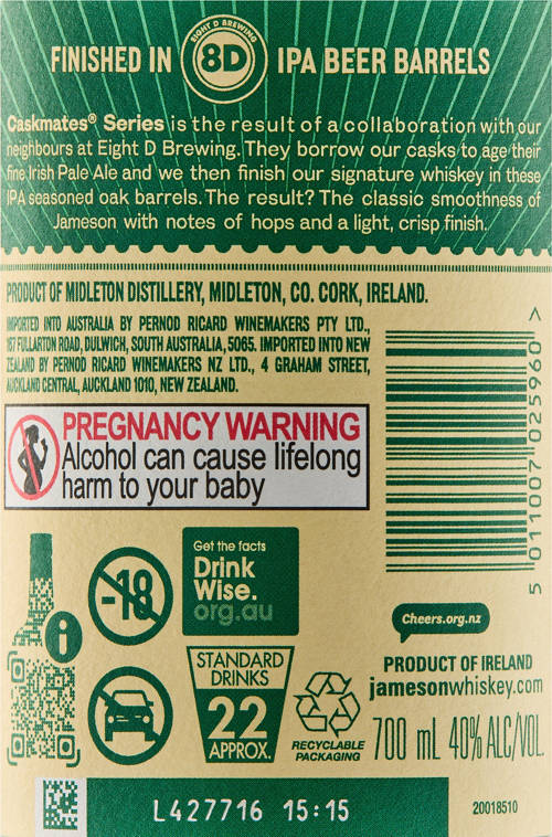 Ingredients 1, Caskmates IPA Edition Irish Whiskey 700ml