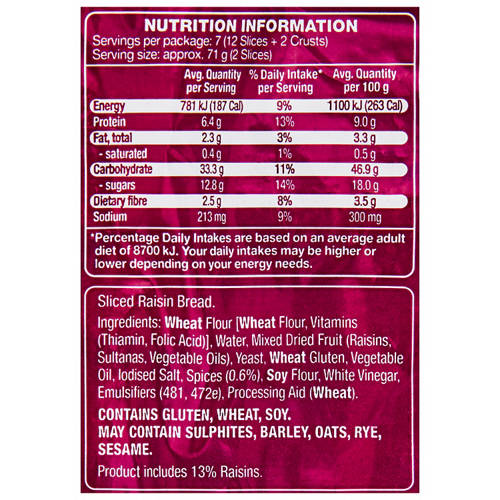Nutrients 1, Raisin Toast 500g