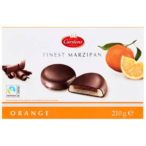 Front shot 2, Finest Marzipan Rounds Orange 210g