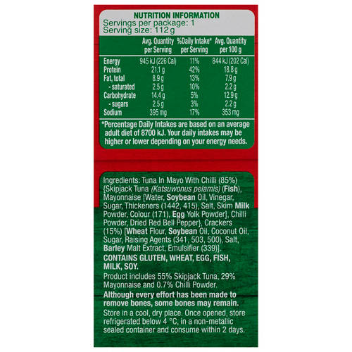 Nutrients 1, Mayo With Chilli Tuna Treat With Crackers 112g