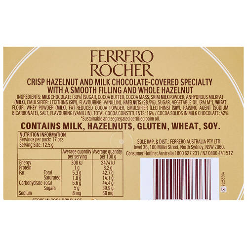 Ingredients 1, Rocher Festive Cone 212g