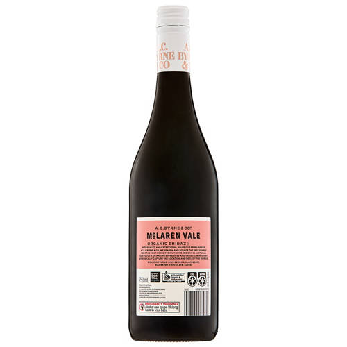 Front shot 2, McLaren Vale Organic Shiraz 750ml