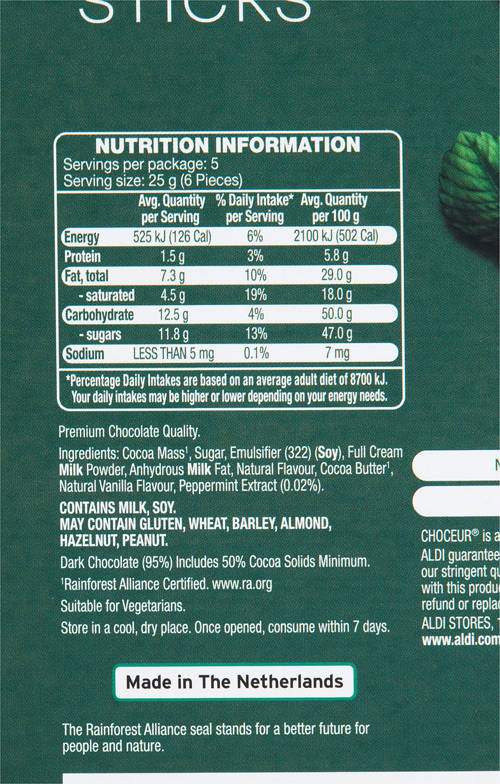 Nutrients 1, Fine Chocolate Sticks Mint 125g