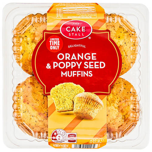 Front shot 2, Orange & Poppyseed Muffins 4 Pack 420g