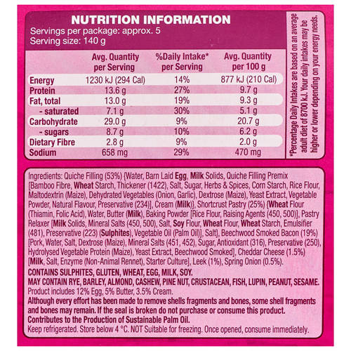 Nutrients 1, Quiche Lorraine 700g