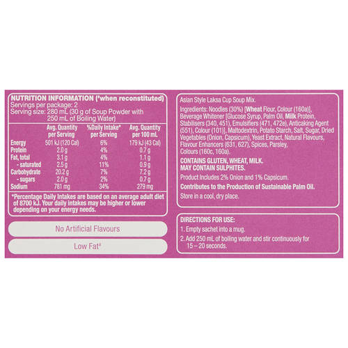 Nutrients 1, Asian Style Laksa with Noodles Soup in a Cup 2 Pack 60g