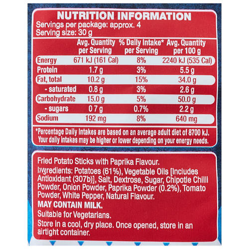 Nutrients 1, Potato Sticks Mild Paprika 125g