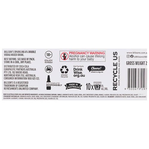 Ingredients 1, Vodka Mixed Cans 10 Pack 250ml