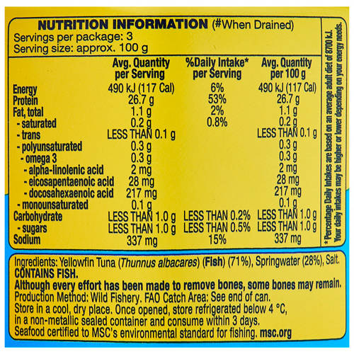 Nutrients 1, Yellowfin Tuna in Springwater 425g