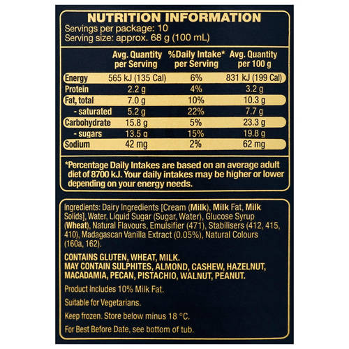 Nutrients 1, Classic Vanilla Ice Cream 1L