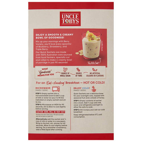 Front shot 3, Quick Oat Sachets Berry Variety 12 Pack 420g