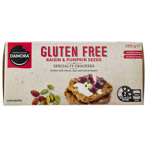 Front shot 3, Gluten Free Specialty Crackers Raisin and Pumpkin 100g