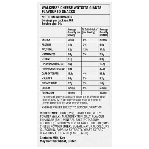 Nutrients 1, Wotsits Giants Really Cheesy 165g