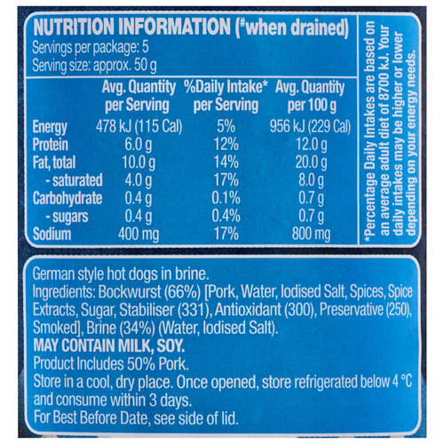 Ingredients 1, Bockwurst 380g