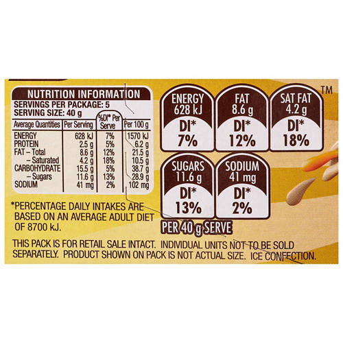 Nutrients 1, Gold Frozen Dessert Bars 5 Pack 220ml