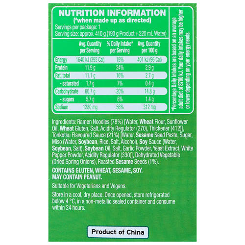 Nutrients 1, Tonkotsu Noodle Bowl 190g
