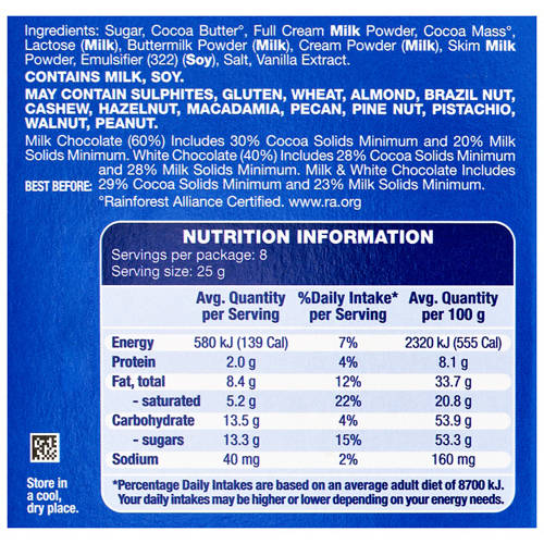 Ingredients 1, Milk & White Chocolate Block 200g