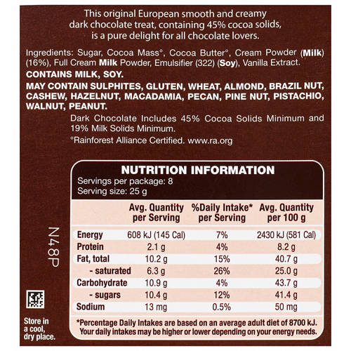 Ingredients 1, Dark Chocolate Block 200g