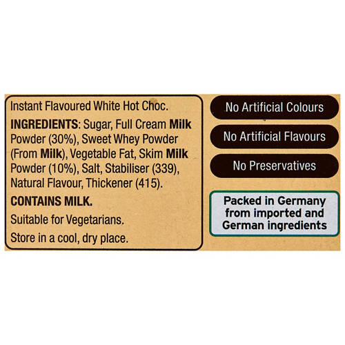 Ingredients 1, White Hot Choc Sachets 10 Pack 250g