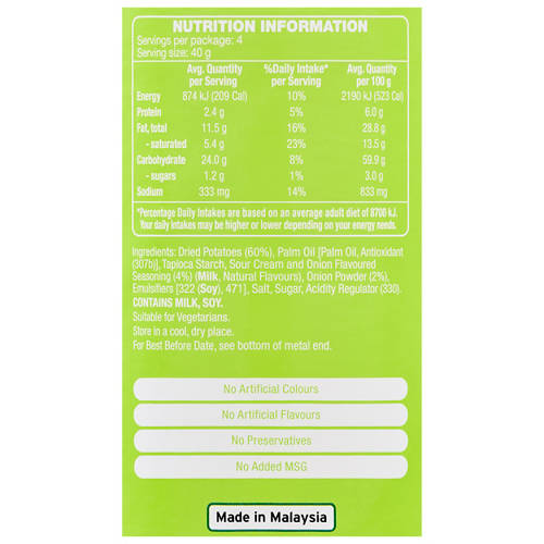 Nutrients 1, Snack Stack Chips Sour Cream & Onion Flavour 160g