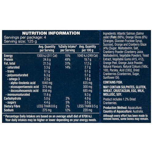 Nutrients 1, Fresh Marinated Tasmanian Salmon Side with Citrus & Cranberry Glaze 500g