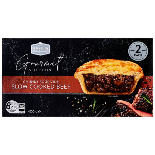 Front shot 2, Chunky Sous Vide Slow Cooked Beef Pies 2 Pack 400g