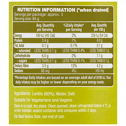 Nutrients 1, Lentils 420g