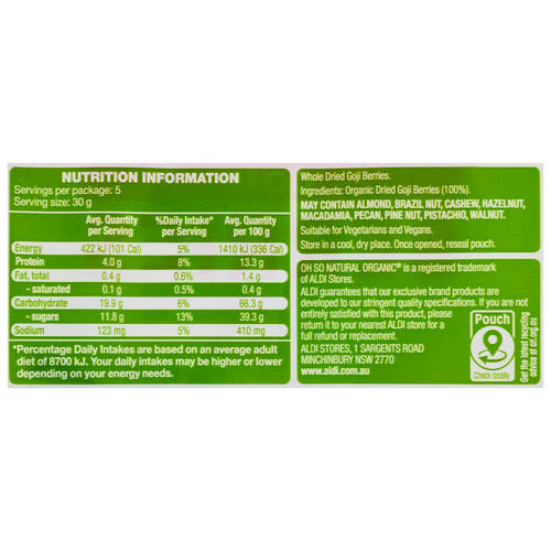 Nutrients 1, Organic Goji Berries 150g