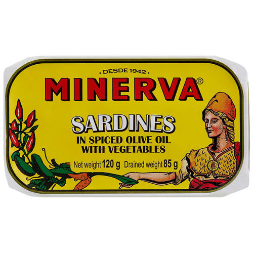 Front shot 2, Spiced Olive Oil with Pickles Sardines 120g