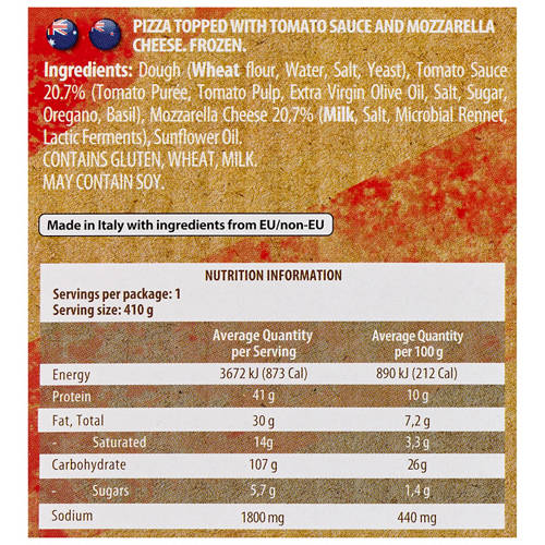 Nutrients 1, la Numero Uno Margherita Pizza 410g