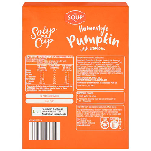 Front shot 3, Homestyle Pumpkin with Croutons Soup in a Cup 2 Pack 60g