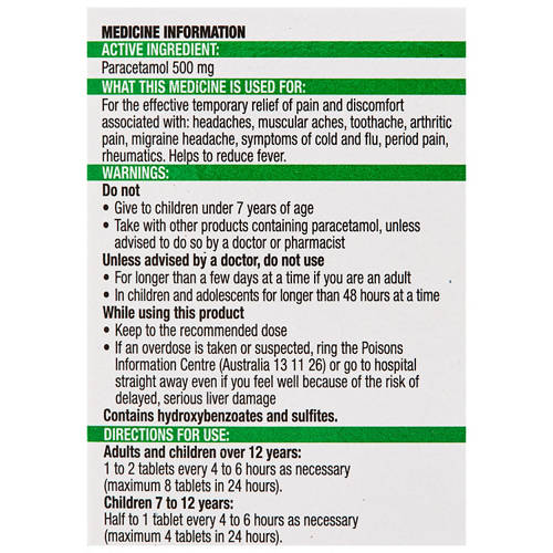 Ingredients 1, Paracetamol Tablet 16 Pack