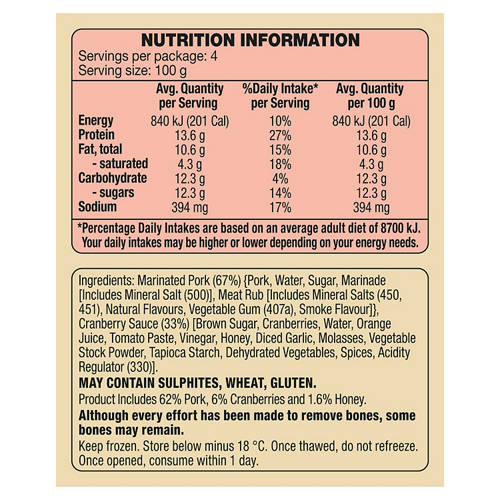 Nutrients 1, Pork Bites in Cranberry Sauce 400g