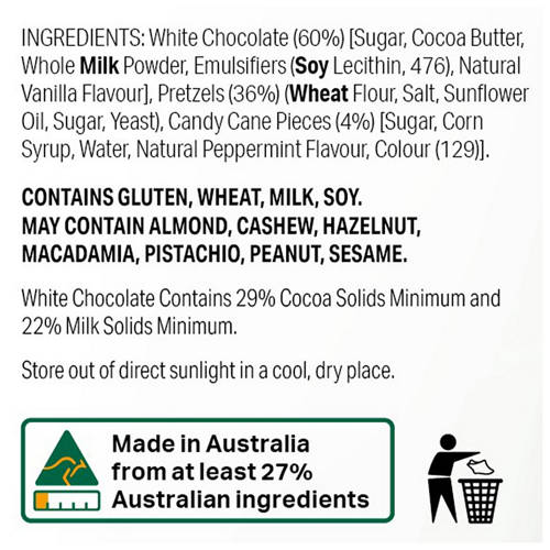 Ingredients 1, White Chocolate Candy Cane Pretzels 200g