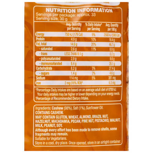 Ingredients 1, Cashews Roasted & Salted 1kg