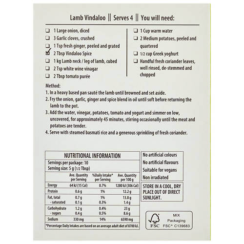 Front shot 3, Food Craft Cape Herb and Spice Meal Solution Vindaloo 50g