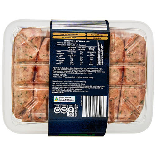 Front shot 2, Garlic & Parsley Beef Sausages 1kg