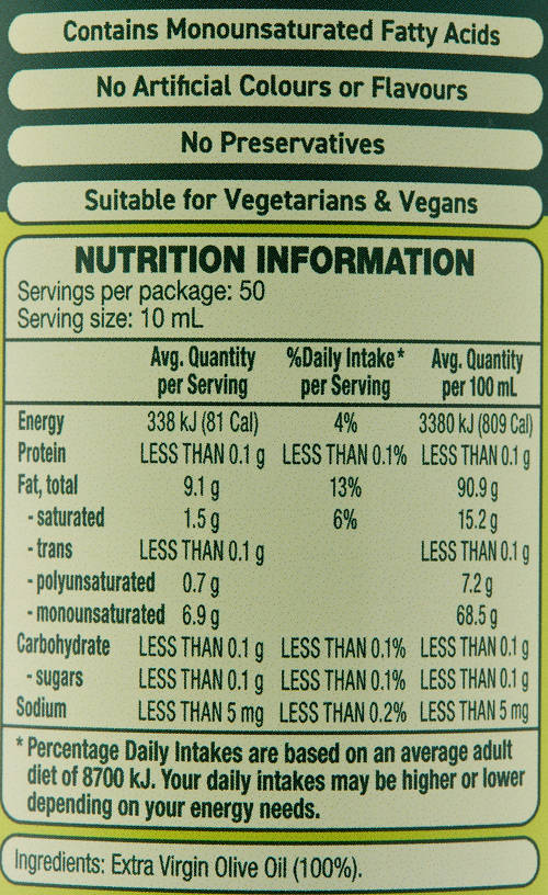 Nutrients 1, Squeezy Extra Virgin Olive Oil 500mL