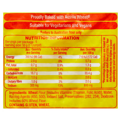 Nutrients 1, Crumpets 6 Pack 300g