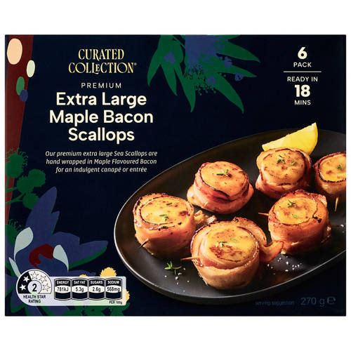 Front shot 2, Premium Extra Large Maple Bacon Scallops 6 Pack 270g