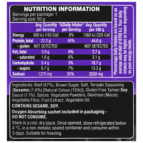 Nutrients 2, Teriyaki Beef Jerky 50g