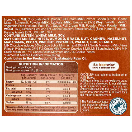 Ingredients 1, Cookies & Milk Mini Bars 11 Pack 200g