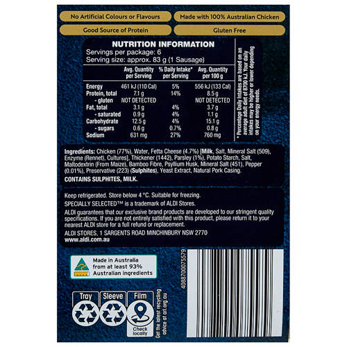 Nutrients 1, Chicken, Fetta & Parsley Sausages 500g